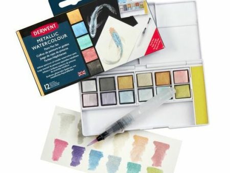 Akvarelliväri 12 kpl Derwent Metallic Watercolor Paint Pan Palette Online Sale